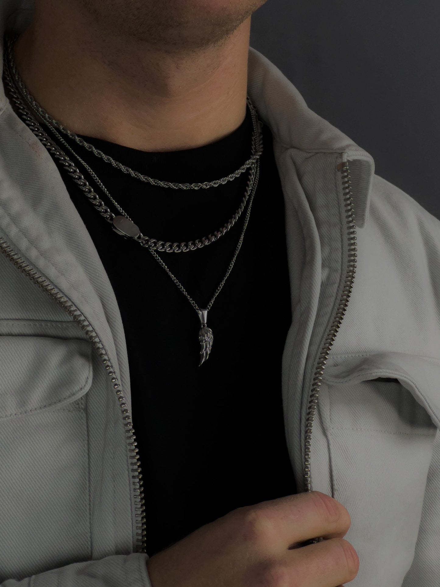 2MM Cuban Chain Wing Pendant - Silver